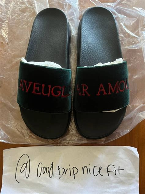 Gucci Velvet Slides 'L'aveugle Par Amour 